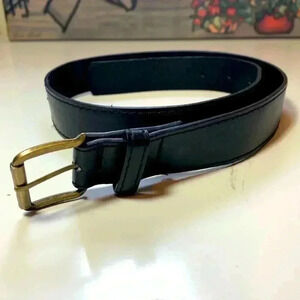Black Faux Leather Belt  w Bronze Hardware Small 30 1/2”